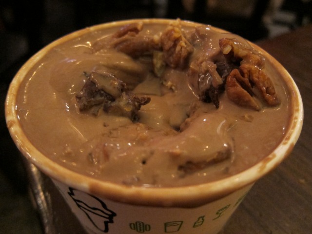 Image of the German Chocolate Pecan Concrete, which combines chocolate frozen custard, coconut pecan caramel, and big chunks of chocolate truffle cookie dough