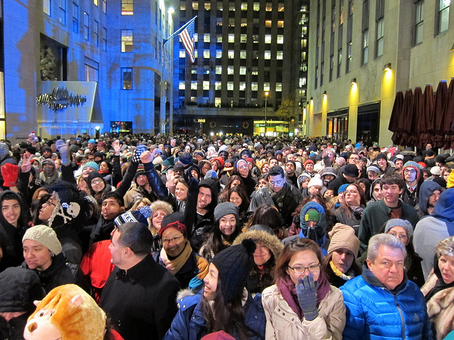 Image from last year's Rockefeller Center Tree lighting, the whole center is packed with new york city tourists