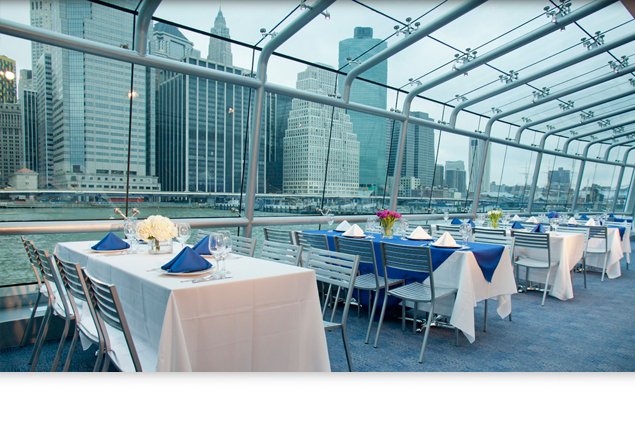 Tables with linens set up for 2014 New Year's Day Brunch in NYC