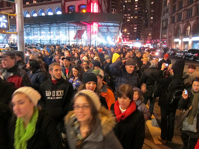 The crowds gathering at Washington Square to participate in Unsilent Night NYC