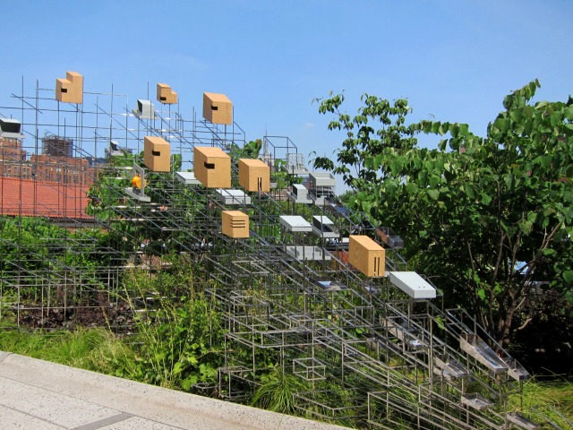 Second Avenue Subway artist Sarah Sze's sculptural artwork called the birdfeeder that was featured outdoors at the High Line in NYC