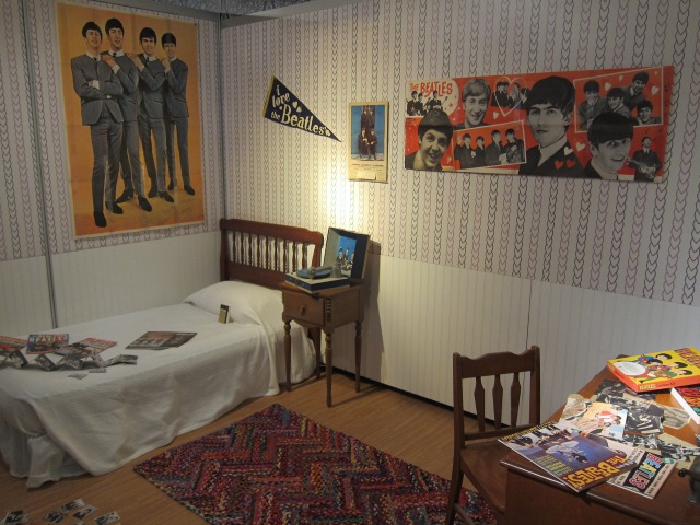From the Lincoln Center's New York Public Library of the Performing Arts exhibition is this "typical" teenager's bedroom filled with The Beatles magazines, posters, and other memorabilia