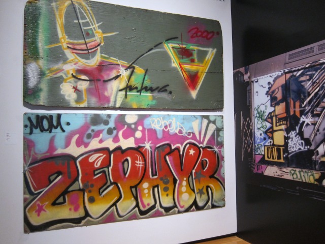 Two graffiti pieces made by Zephyr and Futura 2000 on display at the Museum of the City of New York