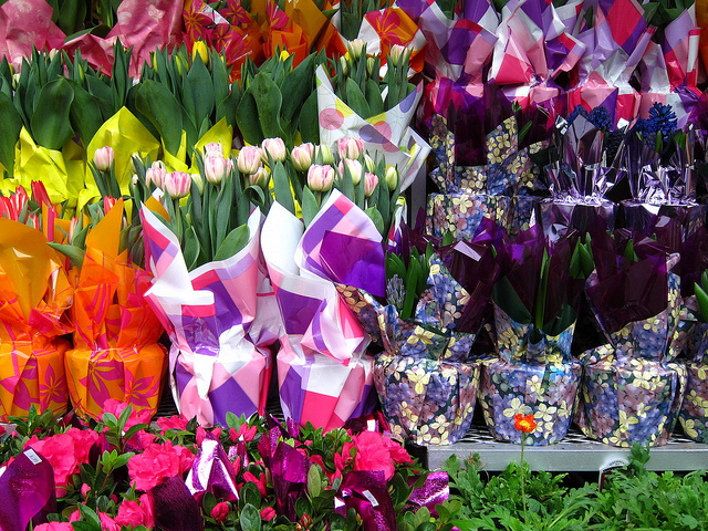 On a street stand in NYC, you can buy any variety of colorful spring and Easter flowers