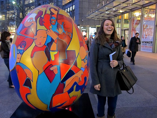 large colorful egg as part of the Faberge Big Egg Hunt in NYC