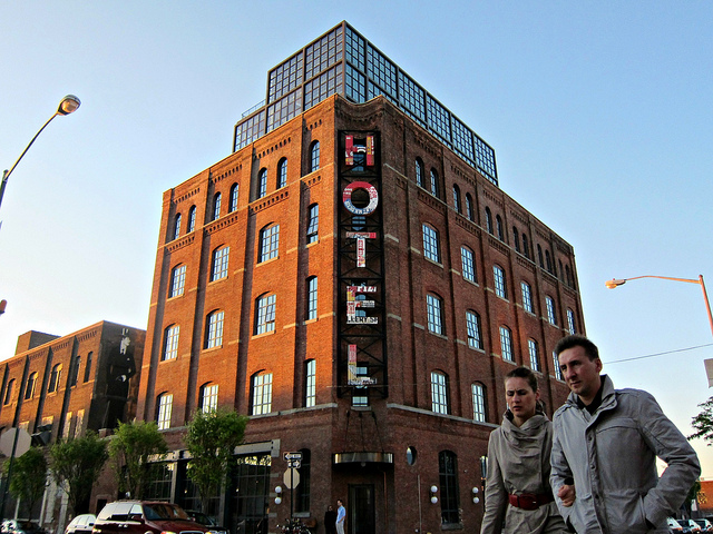 Looking up from the sidewalk at the Wythe Hotel in NYC 