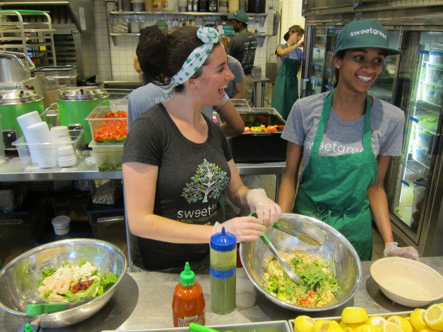 Two workers at NYC's first Sweetgreen location