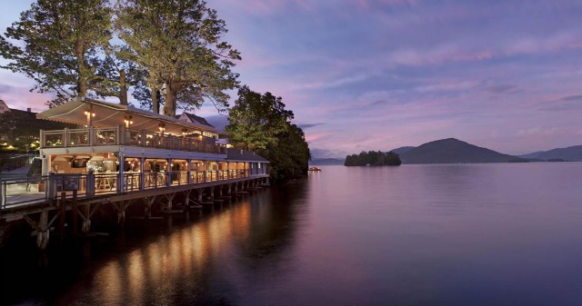 Image from the shore of the Sagamore Resort on Lake George at sunset