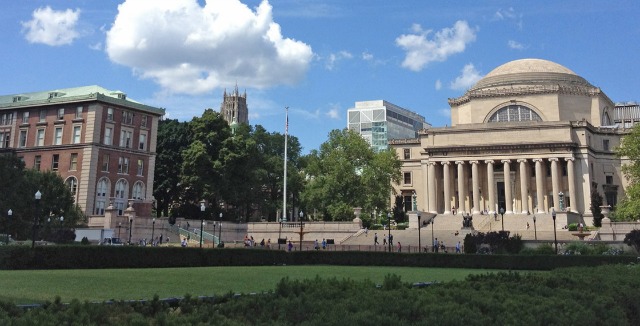 An exterior view of Low Memorial Library on the campus of Columbia University 