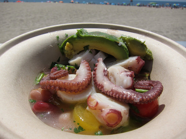  A dish of ceviche including calamari and avacado from NYC's Cosme. 