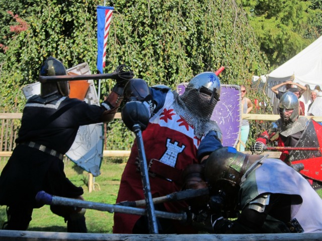 Two knights face off at the Medieval Festival at Fort Tryon Park