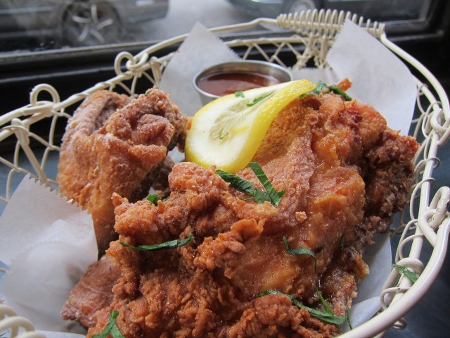 The fried chicken basket from root n bone served with Tabasco honey dipping sauce.