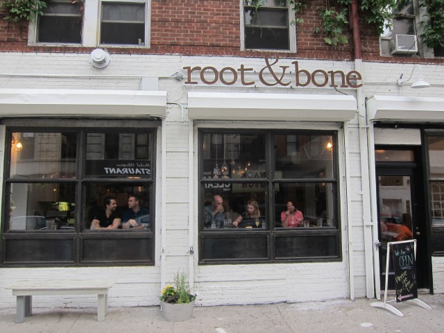An exterior shot of the restaurant root & bone located on 3rd Street & Avenue B