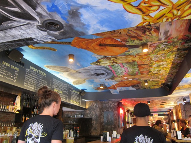 The beautifully painted murals on the ceiling at Empellón al Pastor in the East Village.