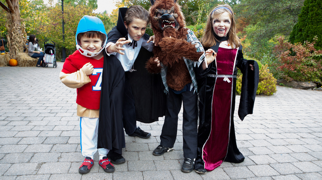Kids gathered in costumes ready for Halloween