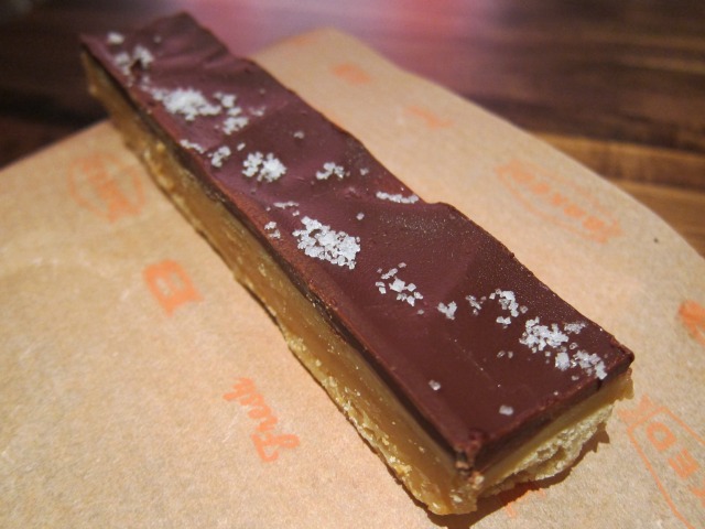 A salted caramel bar served from one of two new Tribeca bakeries, Baked Tribeca
