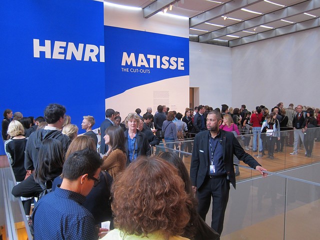 Crowded lines at MoMA for the blockbuster Matisse exhibit, The Cut Outs