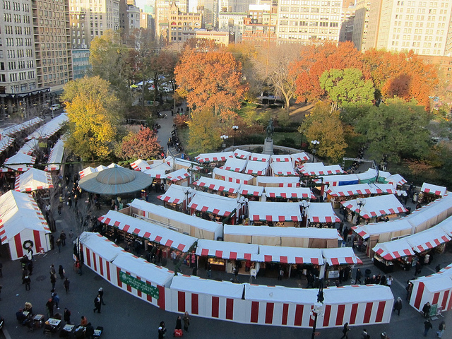 An aerial view of the Union Square Holiday Market