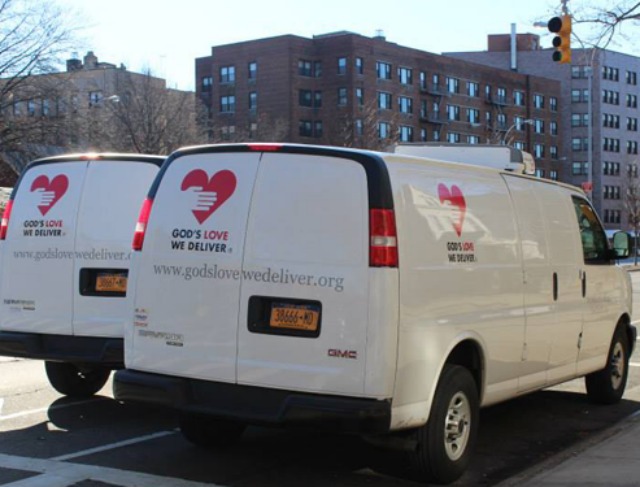 Two vans from God's Love We Deliver ready for Thanskgiving deliveries