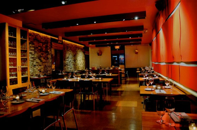 The warm setting with an open kitchen at Hearth Restaurant