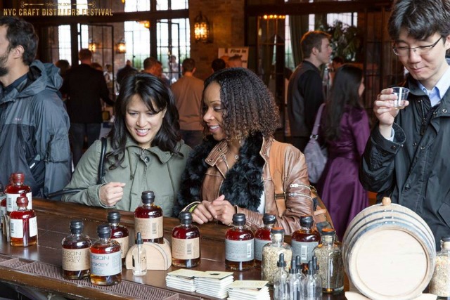 Distillers sampling craft spirits at the Craft Distillers Festival in Bowery Hotel.