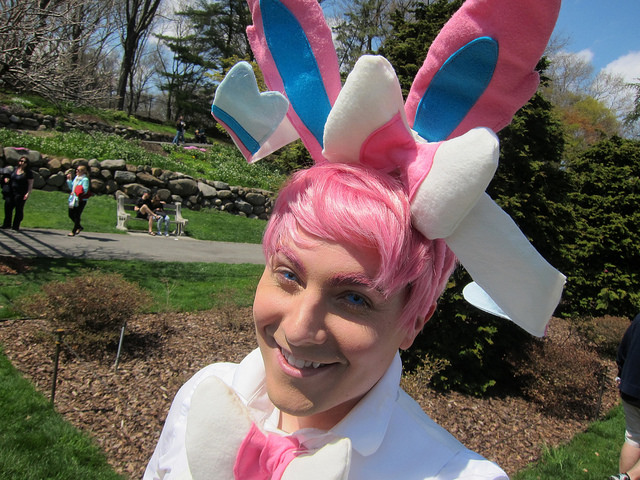 A young man dressing up dring the Cherry Blossom Festival at the New York Botanic Garden