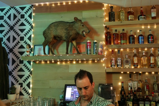 The bar prepares cocktails at Javelina restaurant in NYC.