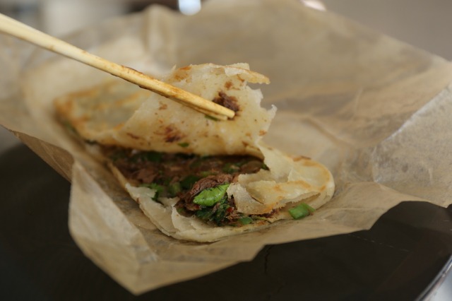 Shao Bing sandwich at Northern Tiger Chinese restaurant at Hudson Eats food court.