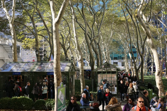 Holiday shoppers browing the Bryant Park Winter Village kiosks.