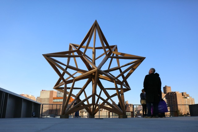 Sculpture on the Whitney Museum terrace, part of the exhibit Frank Stella: A Retrospective.