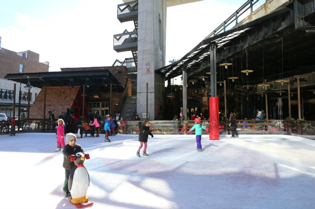 Ice skating at the Standard Ice Rink in the NYC High Line area.