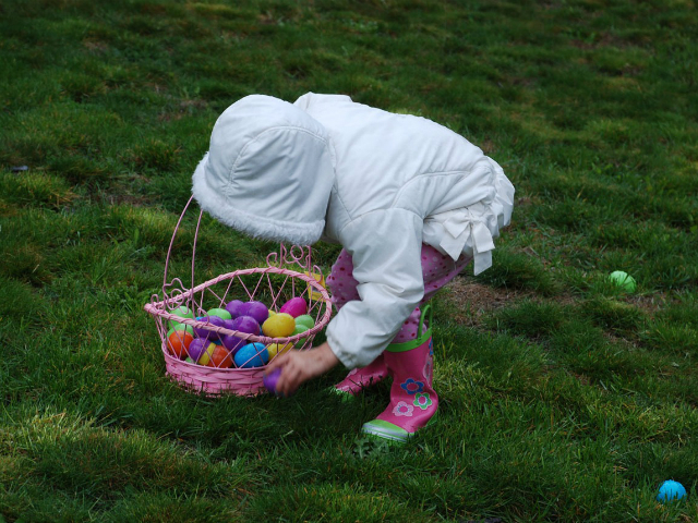 child on an easter egg hunt in a park
