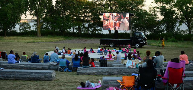 Movies and chairs setup in Central Park