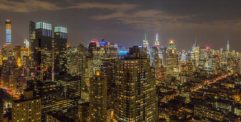 Nighttime view of the NYC skyline