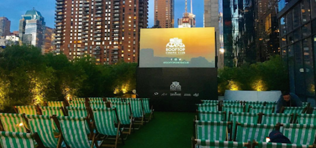 A nightly outdoor movie at Yotel in New York City on their rooftop deck.