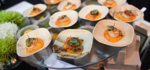 A display of fresh seafood appetizers at the Sip for the Sea Event in New York City.