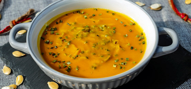 A bowl of freshly cooked soup for Thanksgiving meals.