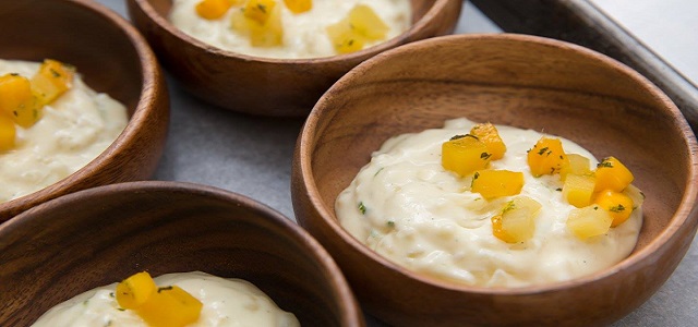 A set of wooden side dishes at Cafe Boulud in NYC.