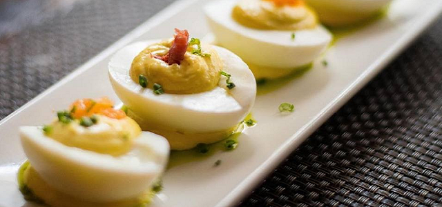 A plate of deviled eggs.