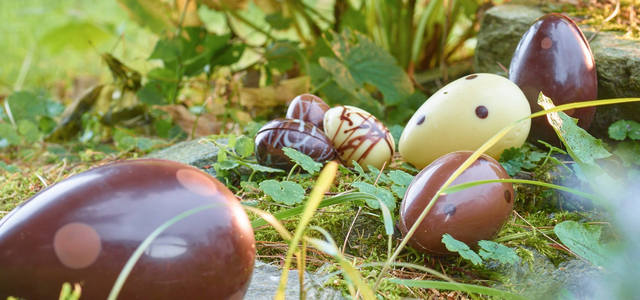 White and dark chocolate Easter eggs.