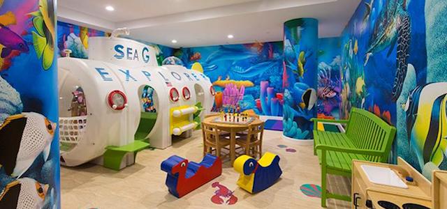 An interior view of a colorful children's playroom at one of Glenwood's luxury NYC apartments.