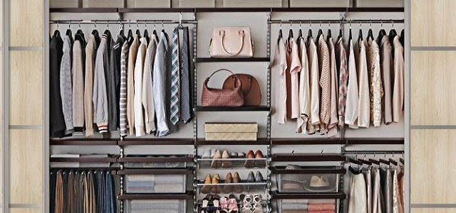 An organized closet display,