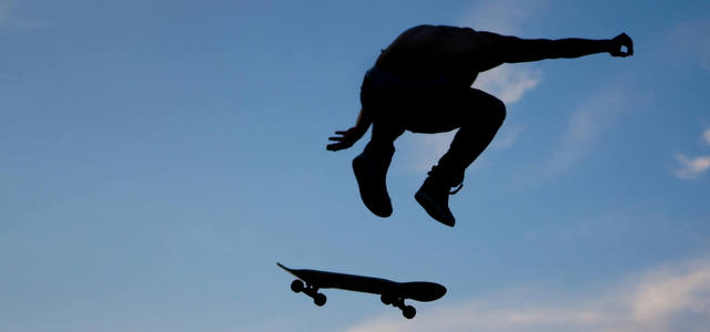 Aerial shot of a man on a skateboard