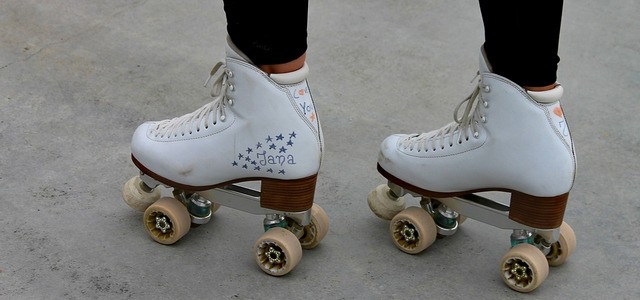 Close-up of woman wearing rollerskates