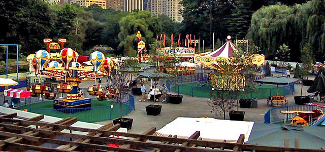 Aerial view of the Victorian Gardens Amusement Park in Central Park