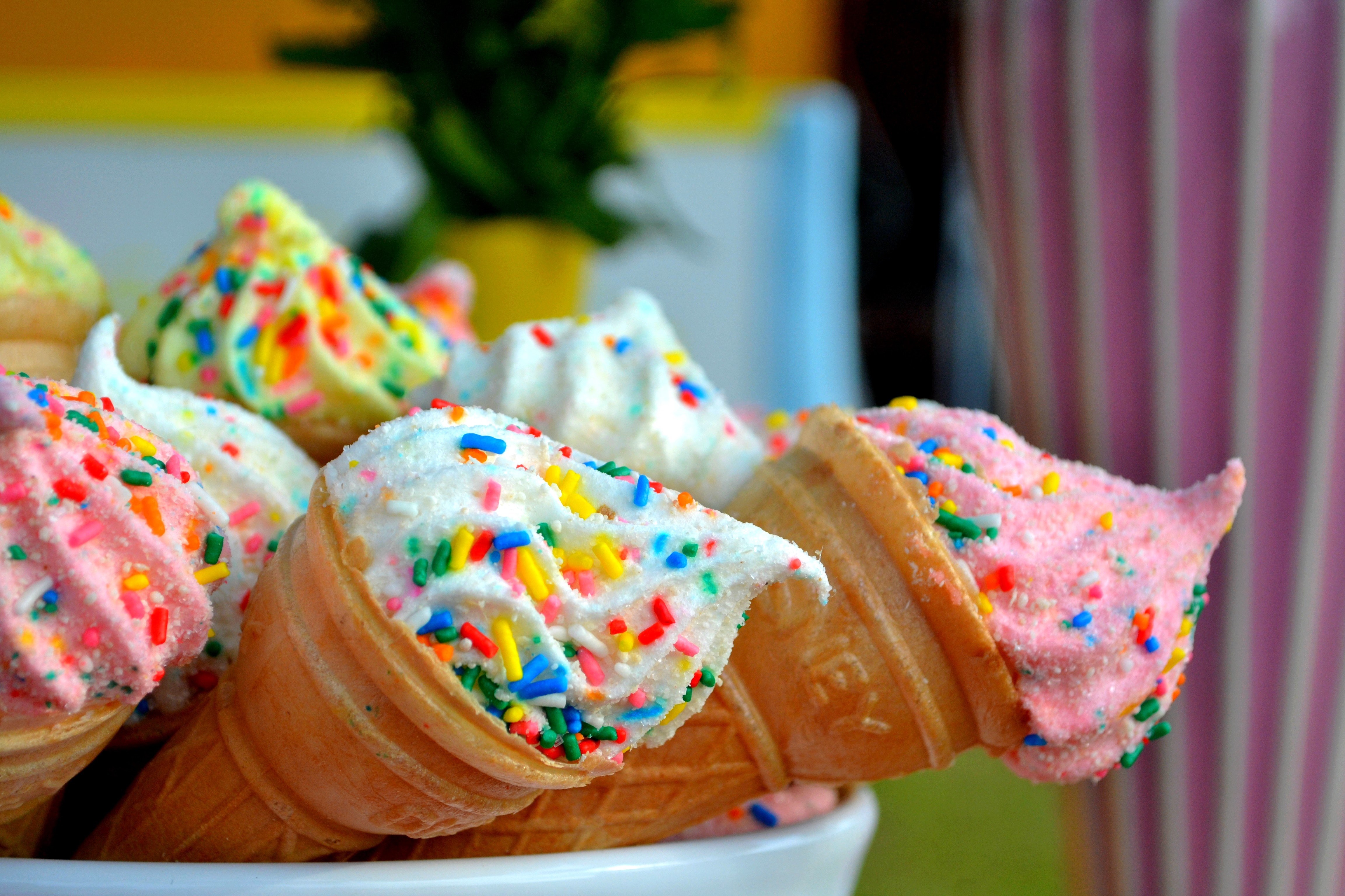 colorful ice-cream swirls in cones