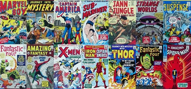 A collection of Marvel cartoon comic book covers with bright colors and designs.