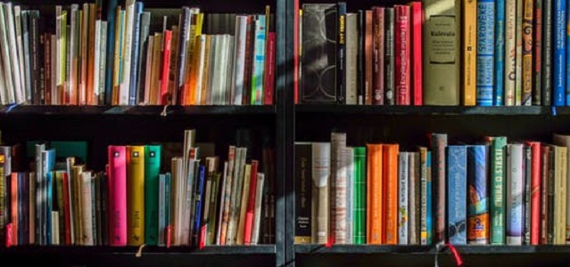 colorful books lining the shelves
