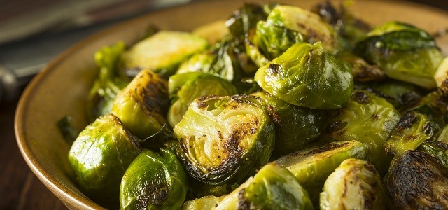 Homemade Roasted Green Brussel Sprouts in a Bowl