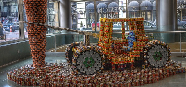 bulldozer made of cans